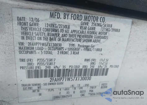 2007 Ford Crown Victoria Police/Police Interceptor из США, поврежденный, VIN 2FAHP71W57X130030